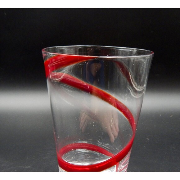 Pier One Swirline Red Ribbon Swirl Tumblers Beer High Ball Drinking Glass - Picture 6 of 10